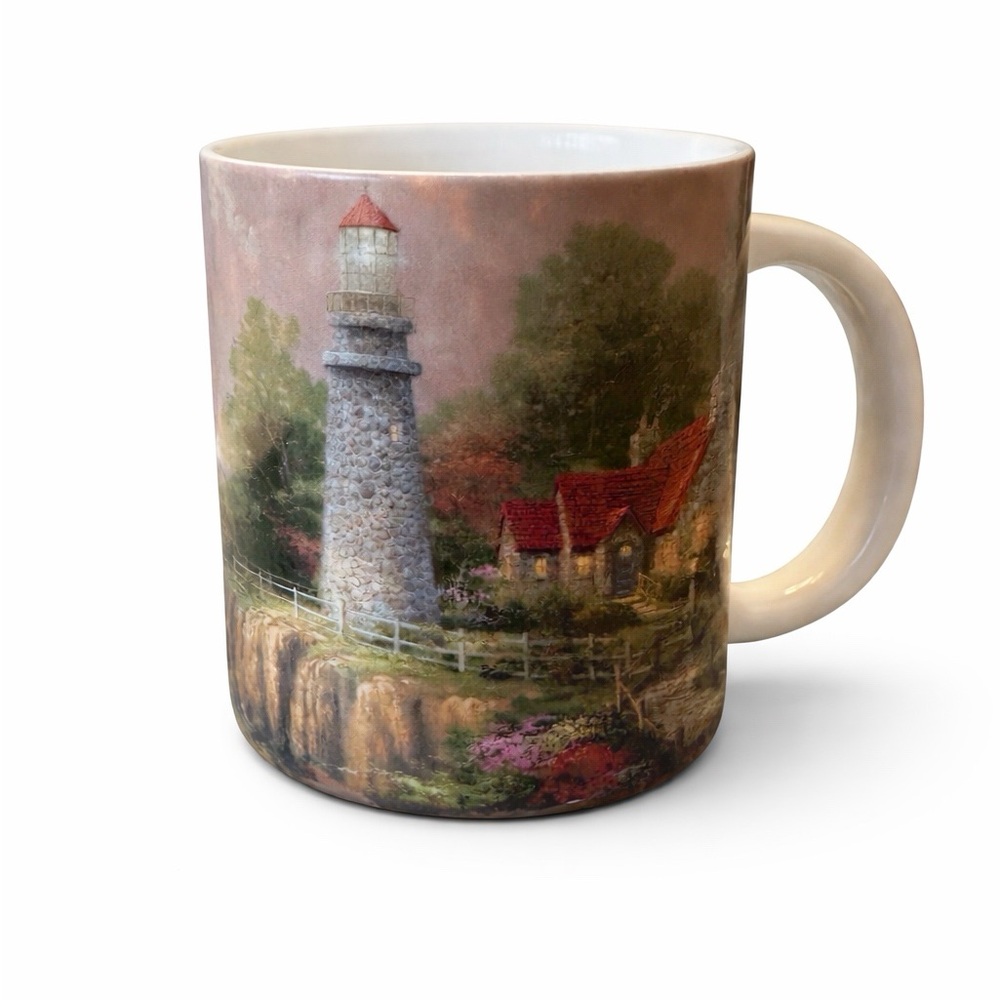 Thomas Kinkade AMCAL Ceramic Mug with Lighthouse Scene The Light of Peace